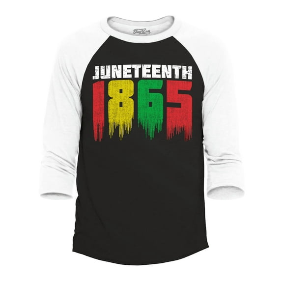 Shop4Ever Men's Juneteenth 1865 Dripping June 19th Raglan Baseball Shirt XXX-Large Black/White