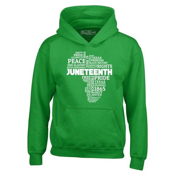 Shop4Ever Men's Juneteenth Africa Word Cloud Montage  Hooded Sweatshirt Hoodie Medium Irish Green