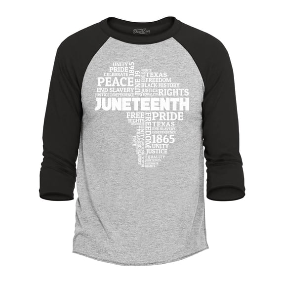 Shop4Ever Men's Juneteenth Africa Word Cloud Montage Raglan Baseball Shirt Small Heather Grey/Black
