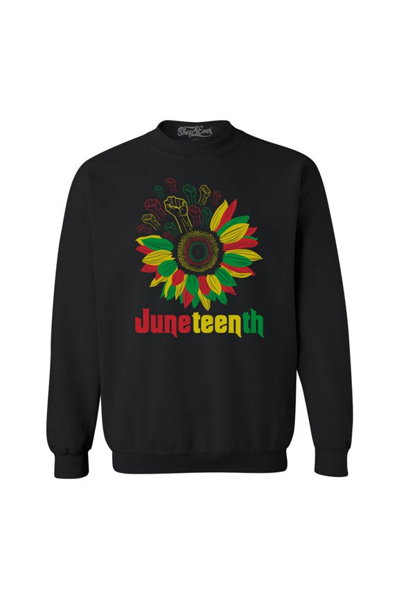 Men's Juneteenth Black Fist Flower Power June 19th 1865 Crewneck Sweatshirt XX-Large Black
