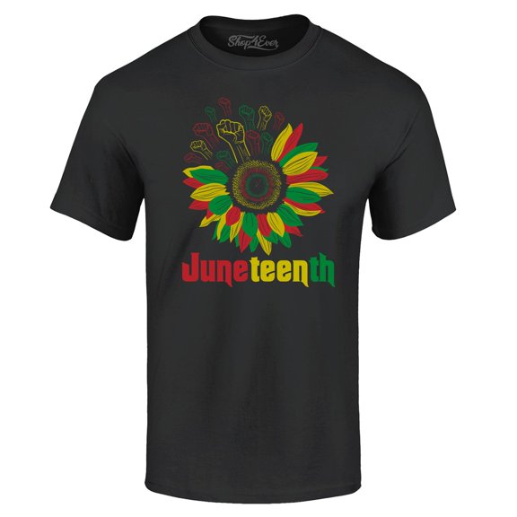 Shop4Ever Men's Juneteenth Black Fist Flower Power June 19th 1865 Graphic T-shirt Medium Black