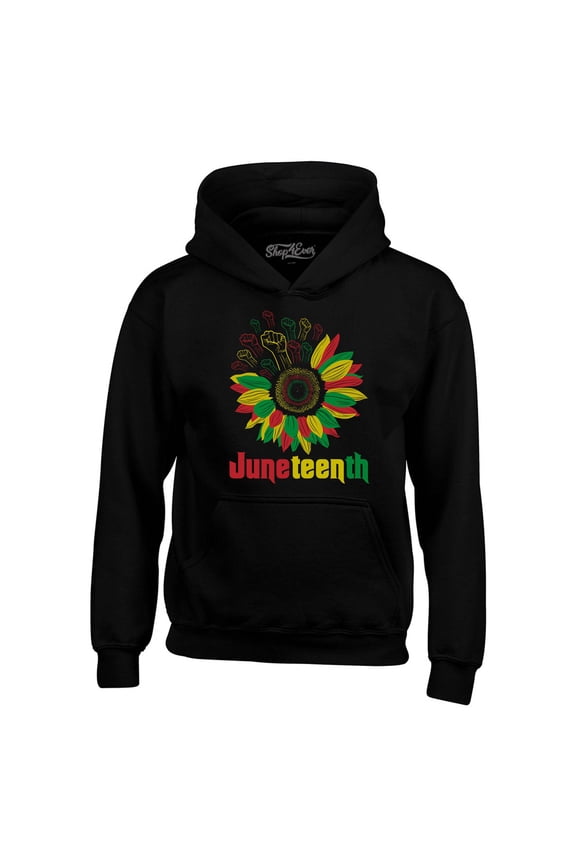 Men's Juneteenth Black Fist Flower Power June 19th 1865 Hooded Sweatshirt Hoodie XX-Large Black