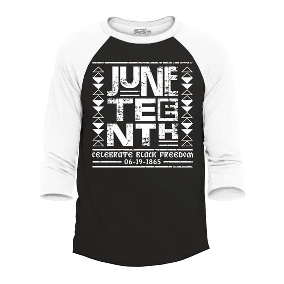 Shop4Ever Men's Juneteenth Celebrate Black Freedom 6-19-1865 Raglan Baseball Shirt Large Black/White