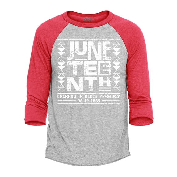 Shop4Ever Men's Juneteenth Celebrate Black Freedom 6-19-1865 Raglan Baseball Shirt X-Large Heather Grey/Red