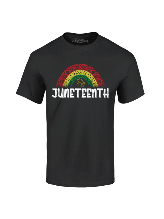 Men's Juneteenth Rainbow June 19th 1865 Graphic T-shirt Large Black