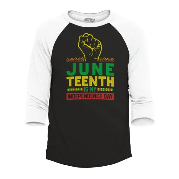 Shop4Ever Men's Juneteenth is My Independence Day June 19th 1865 Raglan Baseball Shirt Large Black/White