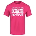 thumbnail image 1 of Shop4Ever Men's Just A Girl Who Loves Anime Graphic T-shirt Small Heliconia Pink, 1 of 5