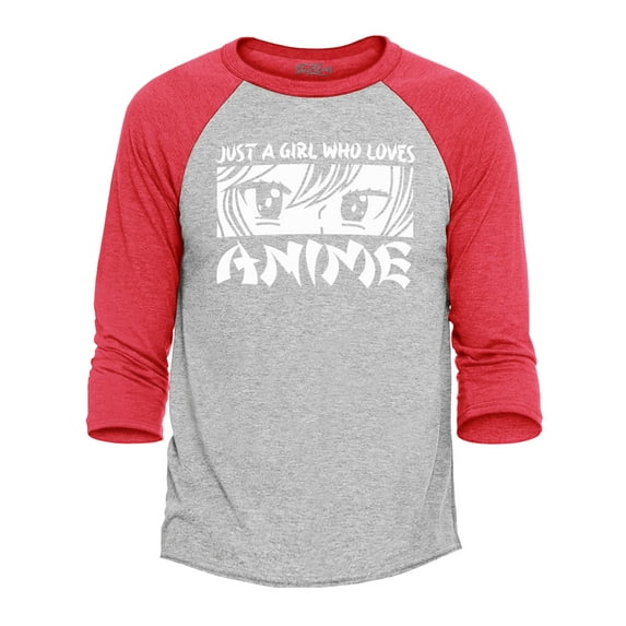 Shop4Ever Men's Just A Girl Who Loves Anime Raglan Baseball Shirt X-Small Heather Grey/Red