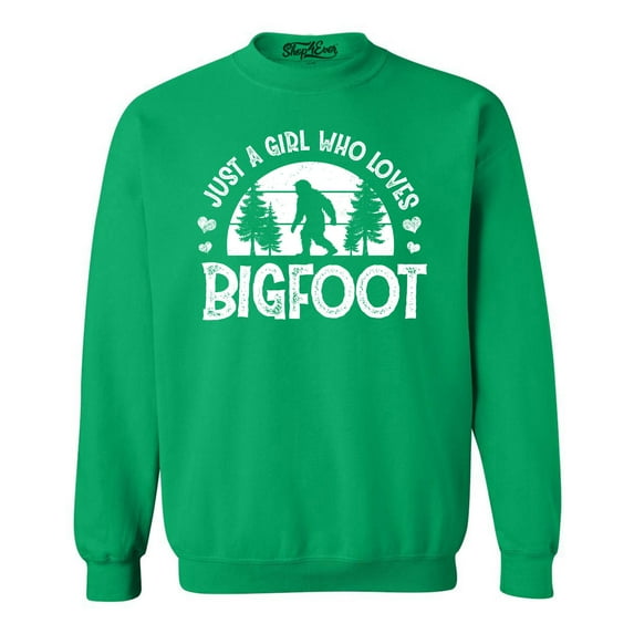 Shop4Ever Men's Just A Girl Who Loves Bigfoot Crewneck Sweatshirt Medium Irish Green