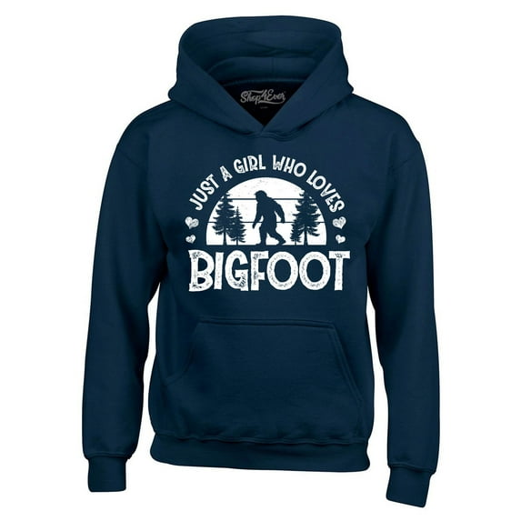 Shop4Ever Men's Just A Girl Who Loves Bigfoot Hooded Sweatshirt Hoodie Small Navy