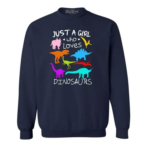 Shop4Ever Men's Just A Girl Who Loves Dinosaurs Dino Crewneck Sweatshirt Medium Navy