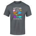 thumbnail image 1 of Shop4Ever Men's Just A Girl Who Loves Dinosaurs Dino Graphic T-shirt X-Large Charcoal, 1 of 5