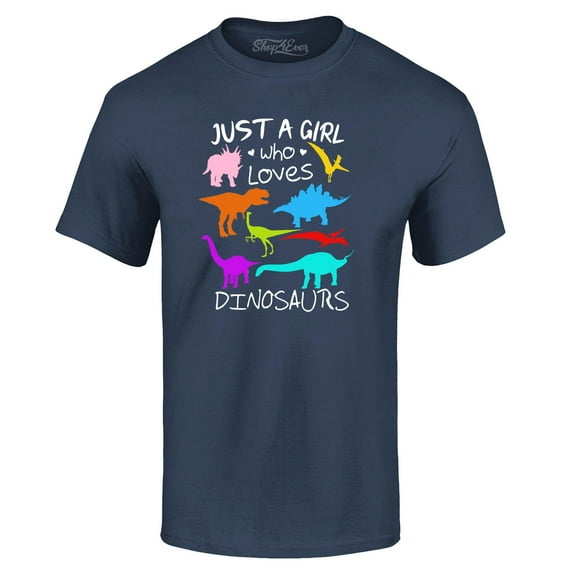 Shop4Ever Men's Just A Girl Who Loves Dinosaurs Dino Graphic T-shirt XX-Large Navy