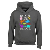 Shop4Ever Men's Just A Girl Who Loves Dinosaurs Dino Hooded Sweatshirt Hoodie Medium Charcoal