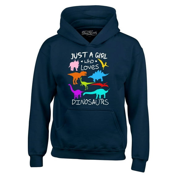 Shop4Ever Men's Just A Girl Who Loves Dinosaurs Dino Hooded Sweatshirt Hoodie Medium Navy