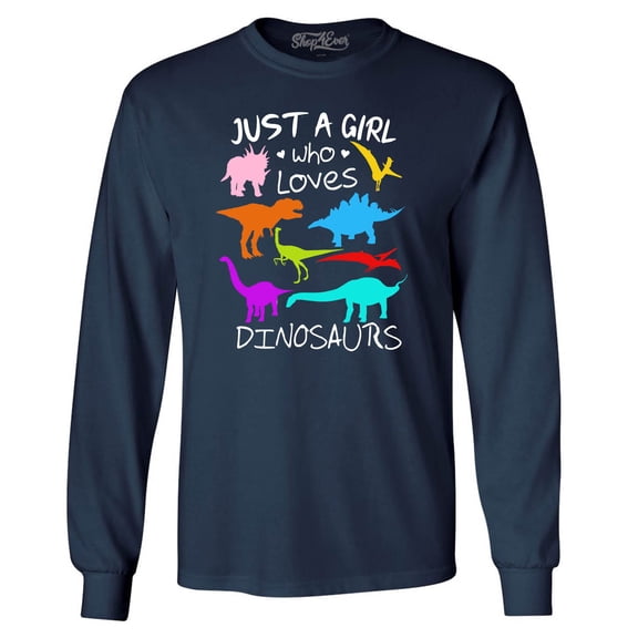 Shop4Ever Men's Just A Girl Who Loves Dinosaurs Dino Long Sleeve Shirt Large Navy