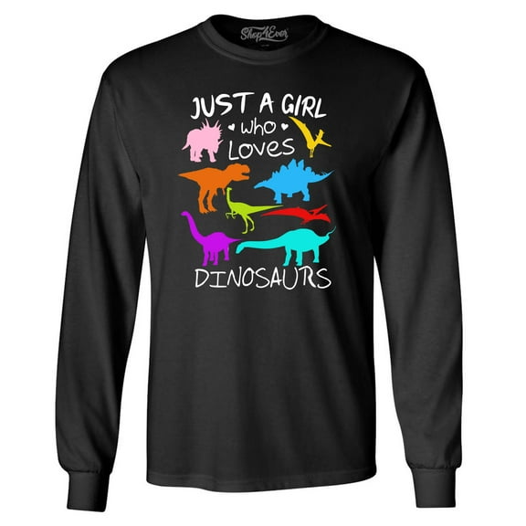 Shop4Ever Men's Just A Girl Who Loves Dinosaurs Dino Long Sleeve Shirt X-Large Black