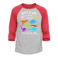 thumbnail image 1 of Shop4Ever Men's Just A Girl Who Loves Dinosaurs Dino Raglan Baseball Shirt XXX-Large Heather Grey/Red, 1 of 4