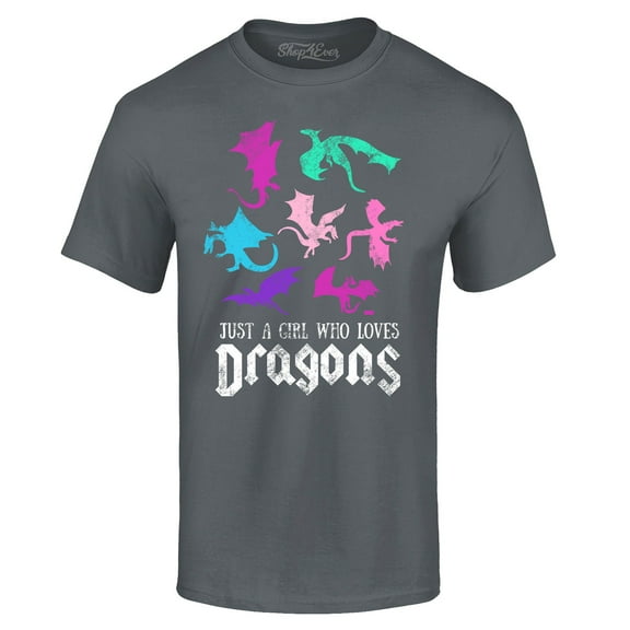 Shop4Ever Men's Just A Girl Who Loves Dragons Graphic T-shirt XXX-Large Charcoal