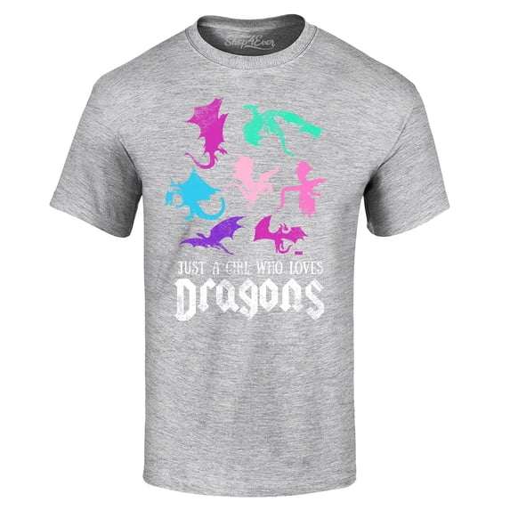 Shop4Ever Men's Just A Girl Who Loves Dragons Graphic T-shirt XXX-Large Sports Grey