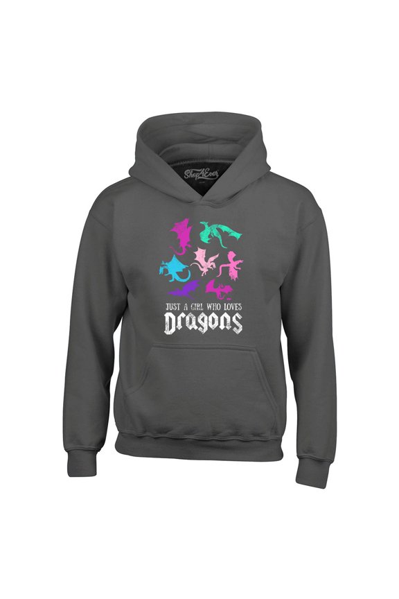 Men's Just A Girl Who Loves Dragons Hooded Sweatshirt Hoodie X-Large Charcoal