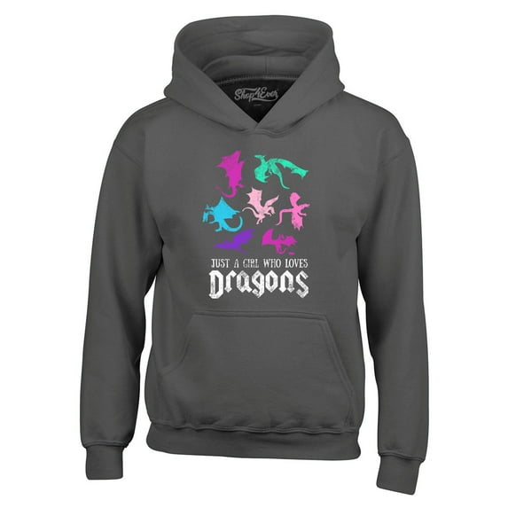 Shop4Ever Men's Just A Girl Who Loves Dragons Hooded Sweatshirt Hoodie XXX-Large Charcoal