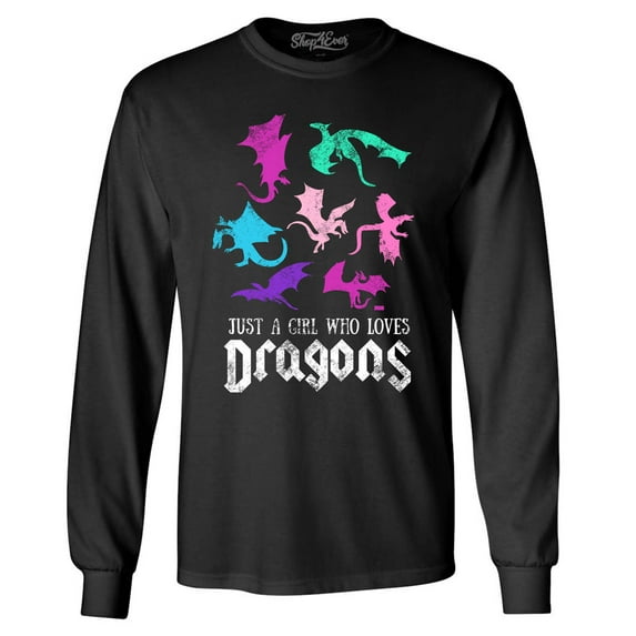 Shop4Ever Men's Just A Girl Who Loves Dragons Long Sleeve Shirt 2XL Black