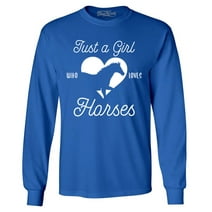 Shop4Ever Men's Just A Girl Who Loves Horses Long Sleeve Shirt X-Large Royal Blue