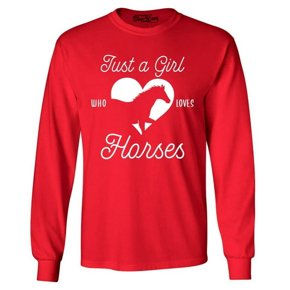 Shop4Ever Men's Just A Girl Who Loves Horses Long Sleeve Shirt XX-Large Red