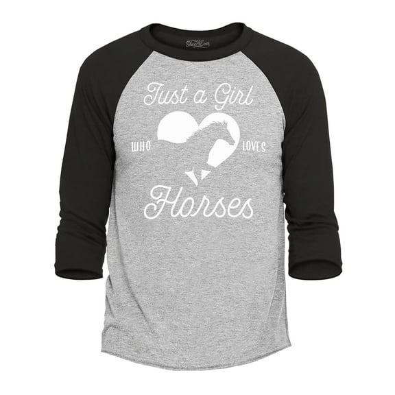 Shop4Ever Men's Just A Girl Who Loves Horses Raglan Baseball Shirt Large Heather Grey/Black