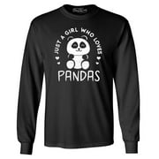 Shop4Ever Men's Just A Girl Who Loves Pandas Panda Bear Long Sleeve Shirt Large Black