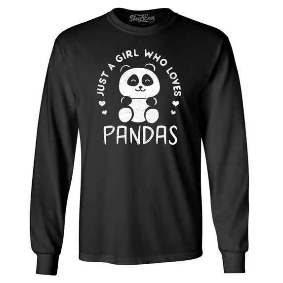 Shop4Ever Men's Just A Girl Who Loves Pandas Panda Bear Long Sleeve Shirt Large Black