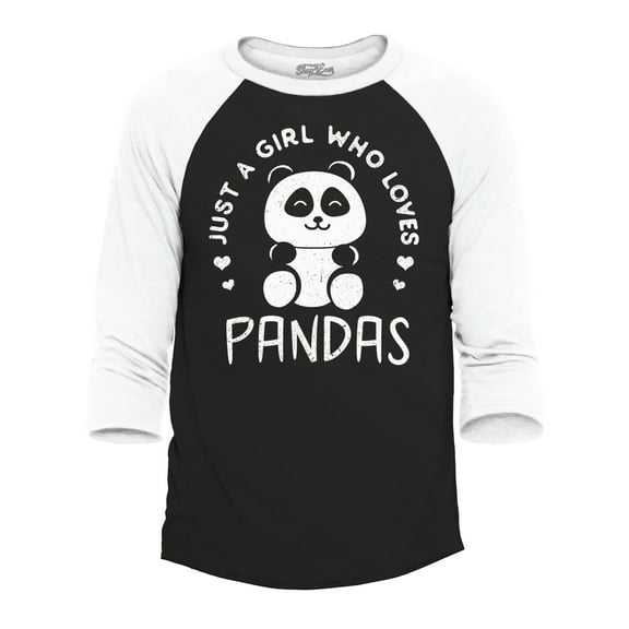 Shop4Ever Men's Just A Girl Who Loves Pandas Panda Bear Raglan Baseball Shirt Large Black/White