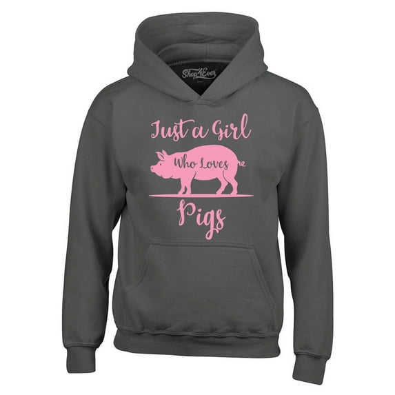 Shop4Ever Men's Just A Girl Who Loves Pigs Hooded Sweatshirt Hoodie Medium Charcoal