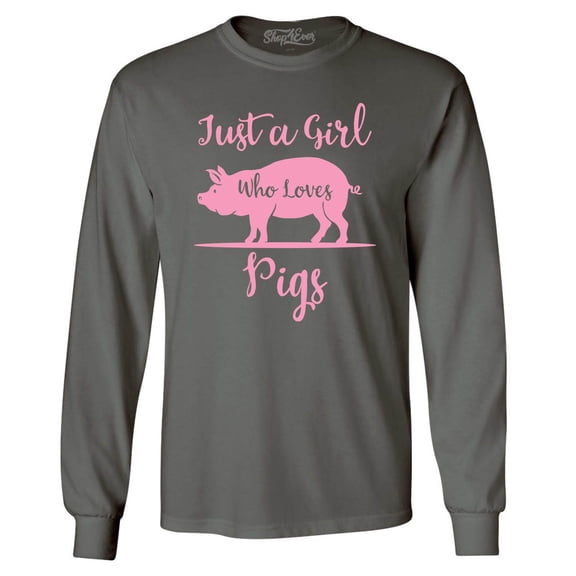 Shop4Ever Men's Just A Girl Who Loves Pigs Long Sleeve Shirt Medium Charcoal