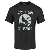 Shop4Ever Men's Just A Girl Who Loves Wolves Graphic T-shirt XXXXX-Large Black