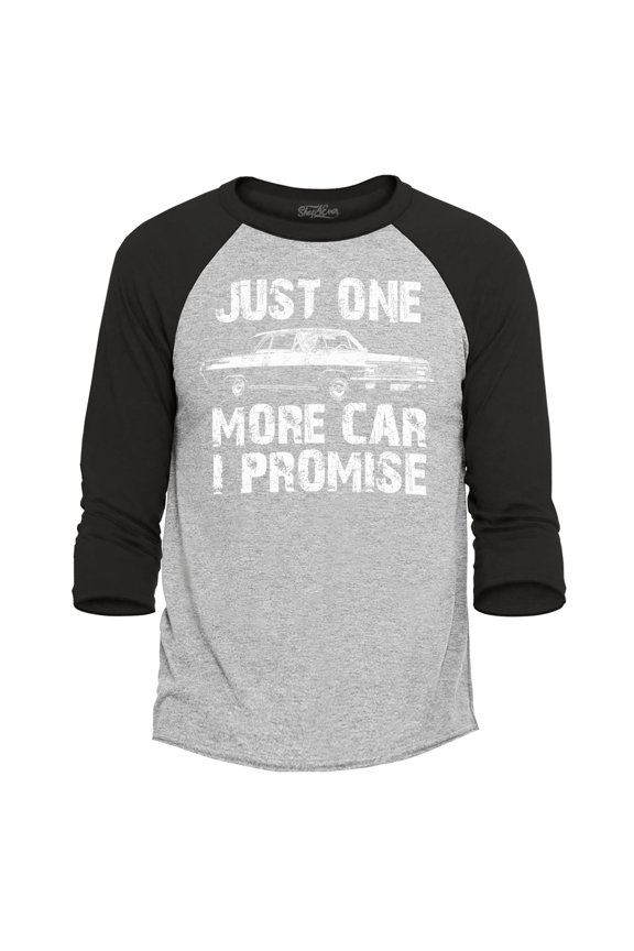 Men's Just One More Car I Promise Raglan Baseball Shirt X-Large Heather Grey/Black