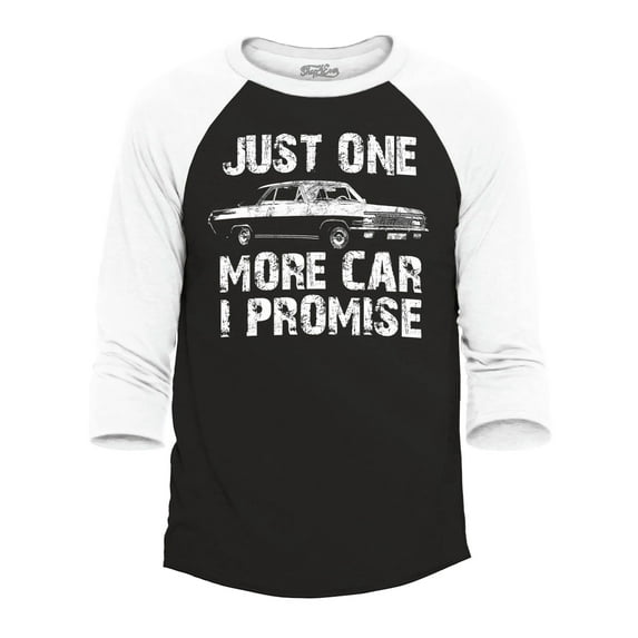 Shop4Ever Men's Just One More Car I Promise Raglan Baseball Shirt X-Small Black/White
