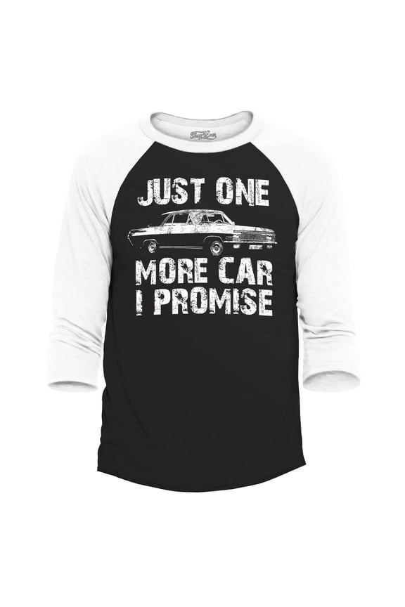 Men's Just One More Car I Promise Raglan Baseball Shirt X-Small Black/White