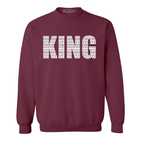Shop4Ever Men's King African Pattern Style Crewneck Sweatshirt X-Large Maroon