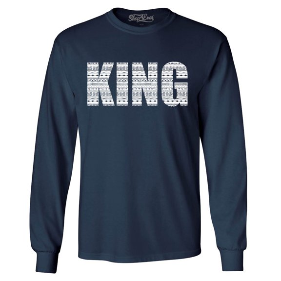 Shop4Ever Men's King African Pattern Style  Long Sleeve Shirt Large Navy