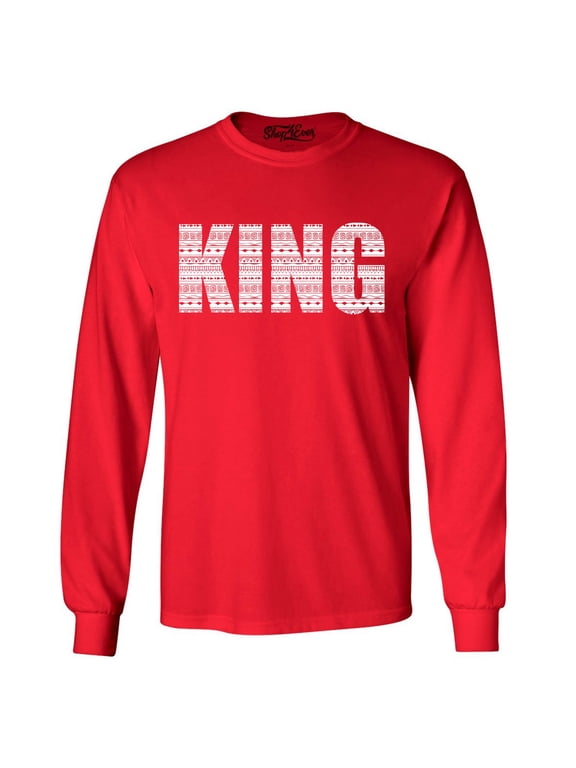 Men's King African Pattern Style Long Sleeve Shirt Small Red