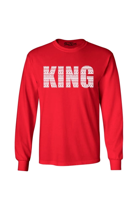Men's King African Pattern Style Long Sleeve Shirt Small Red