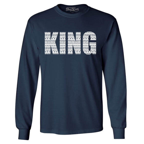 Shop4Ever Men's King African Pattern Style  Long Sleeve Shirt X-Large Navy