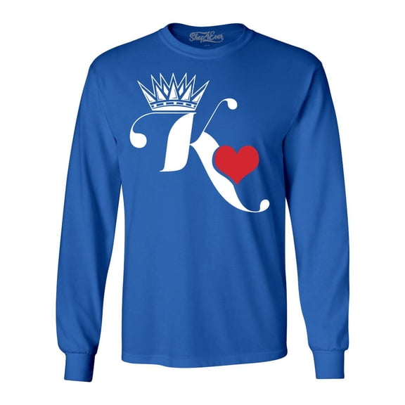Shop4Ever Men's King of Hearts Long Sleeve Shirt Small Royal Blue