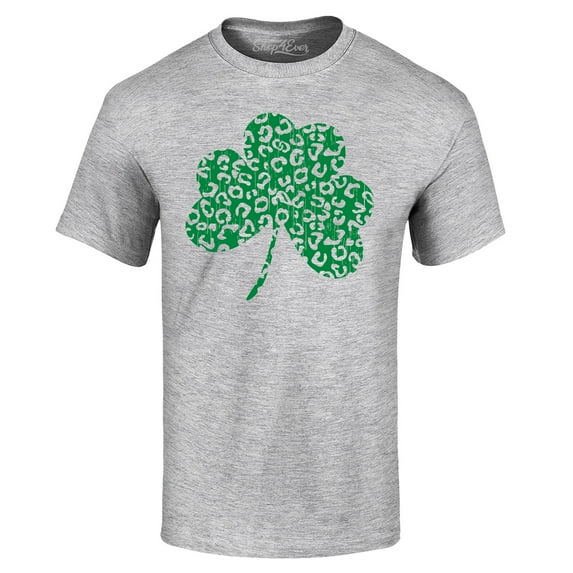 Shop4Ever Men's Leopard Print Shamrock St. Patrick's Day Graphic T-shirt Large Sports Grey