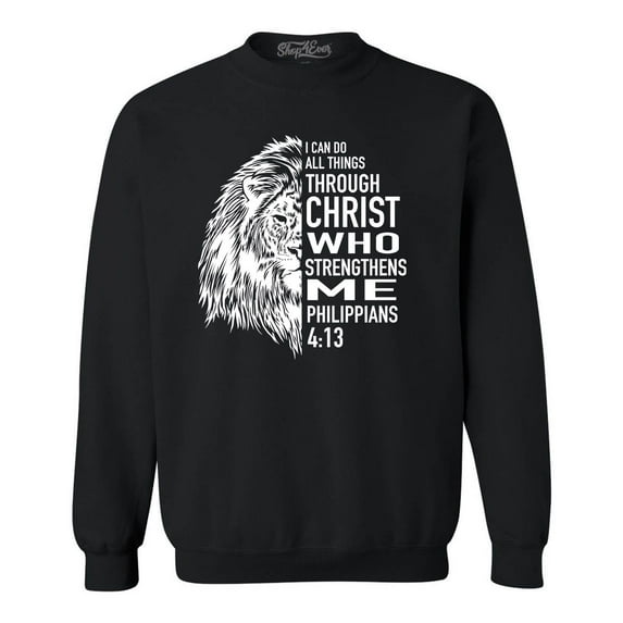 Shop4Ever Men's Lion Verse I Can Do All Things Through Christ Crewneck Sweatshirt XX-Large Black