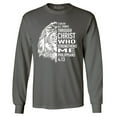 thumbnail image 1 of Shop4Ever Men's Lion Verse I Can Do All Things Through Christ Long Sleeve Shirt Small Charcoal, 1 of 5