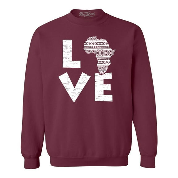 Shop4Ever Men's Love Africa Crewneck Sweatshirt Medium Maroon