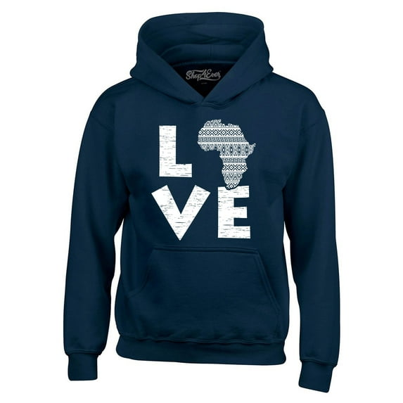 Shop4Ever Men's Love Africa Hooded Sweatshirt Hoodie Small Navy